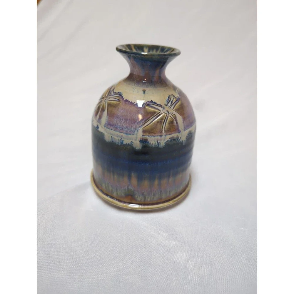 Ceramic Sudio Pottery Art Vase Sgrafitto Blue Periwinkle Glaze 5